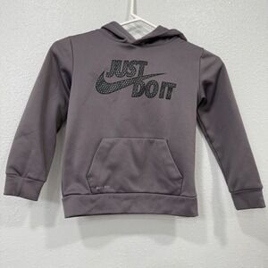 Kids Nike Dri-FIT Gray Hoodie Just Do‎ It Logo Pullover Sweatshirt Size 7